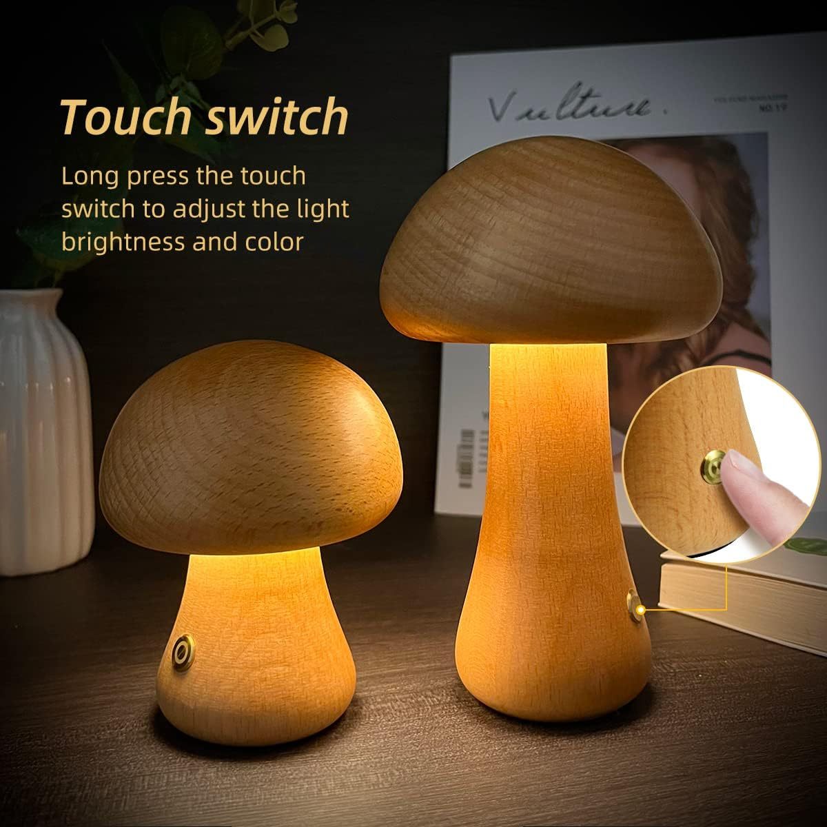 Wooden Mushroom LED Night Light for Bedroom