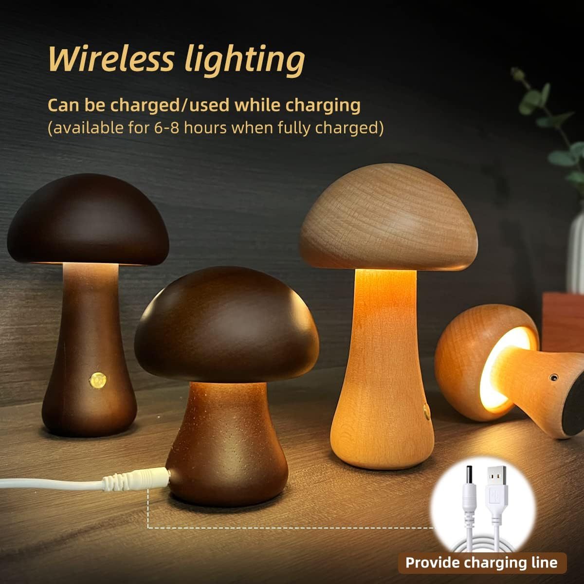 Wooden Mushroom LED Night Light for Bedroom