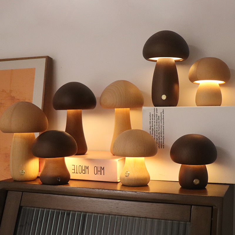 Wooden Mushroom LED Night Light for Bedroom