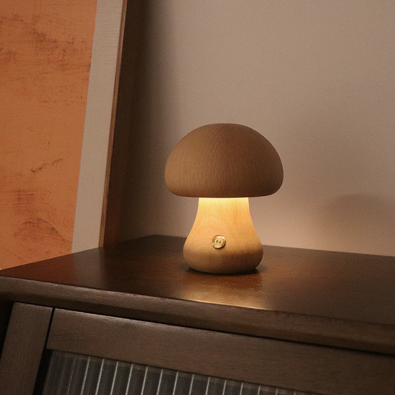 Wooden Mushroom LED Night Light for Bedroom