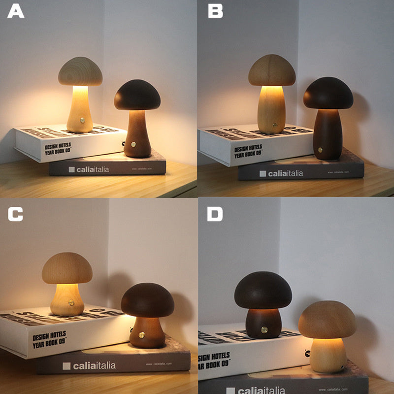 Wooden Mushroom LED Night Light for Bedroom