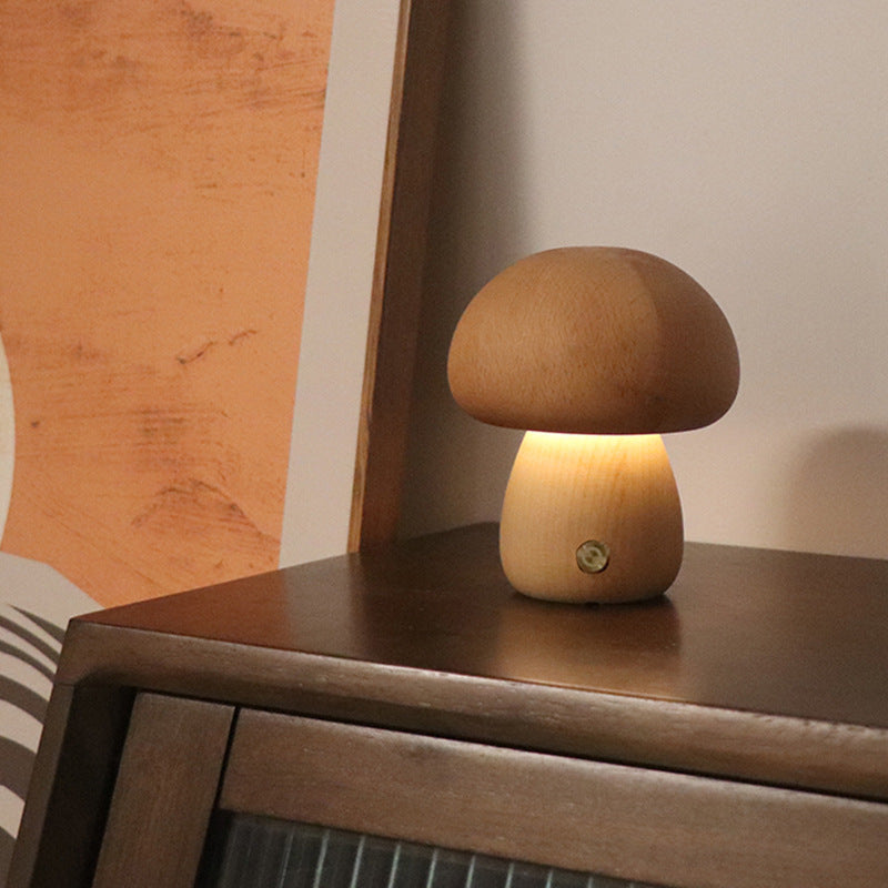 Wooden Mushroom LED Night Light for Bedroom