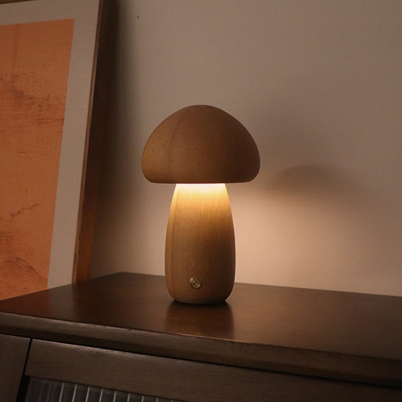 Wooden Mushroom LED Night Light for Bedroom
