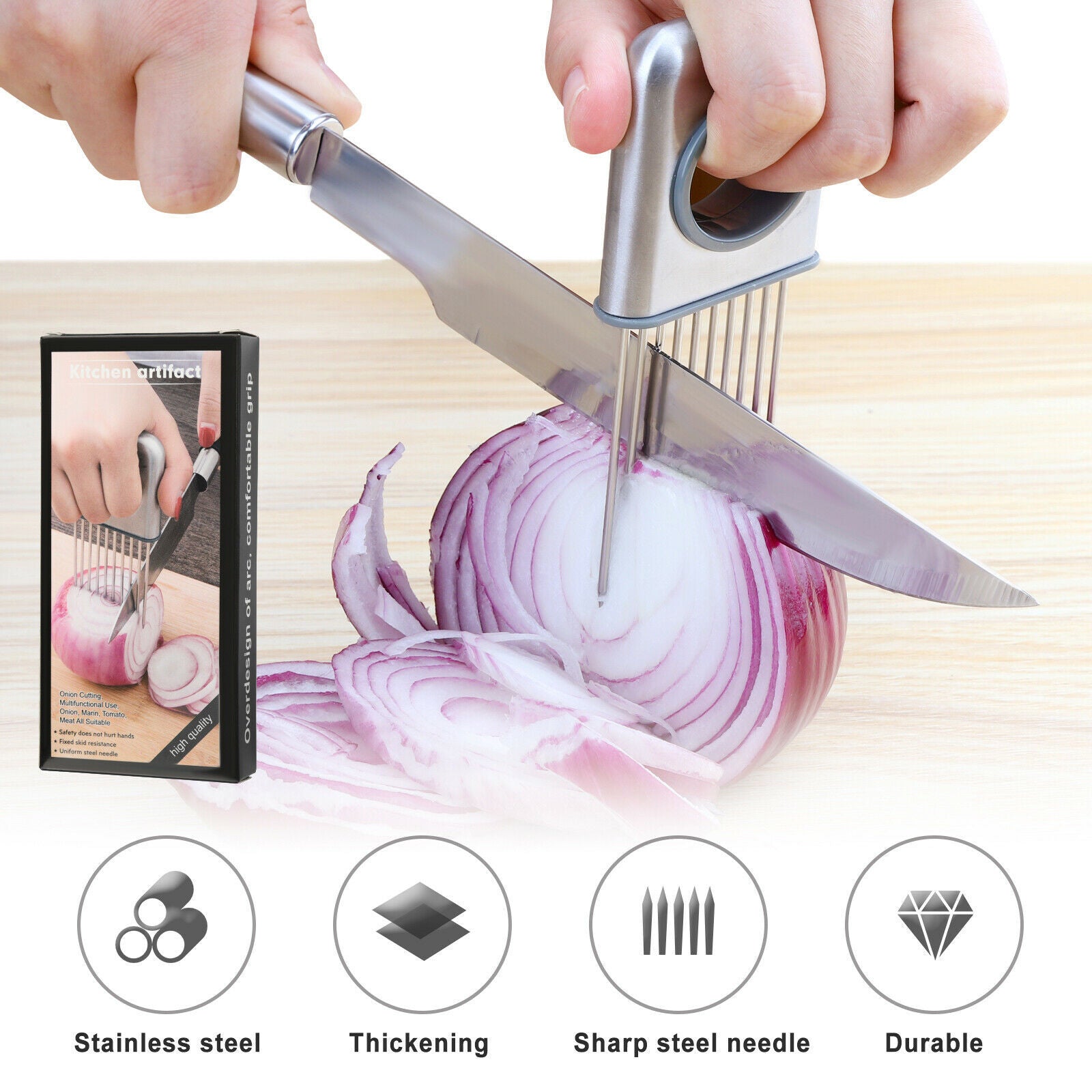 Stainless Steel Onion Holder Vegetable Slicer Tool