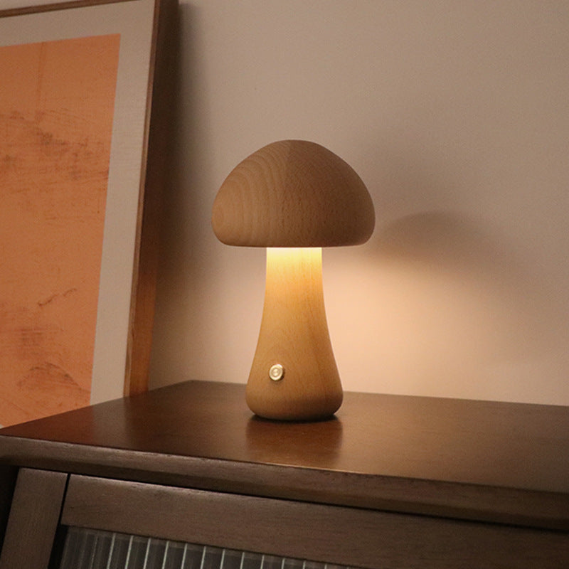 Wooden Mushroom LED Night Light for Bedroom